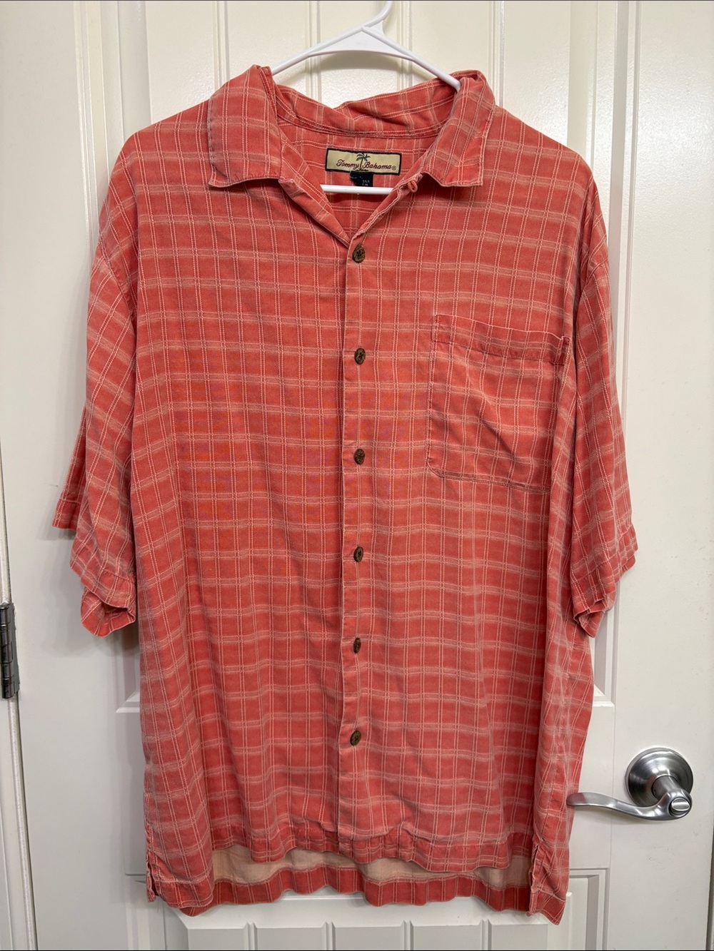 Men's Tommy Bahama Coral Silk Plaid Short-Sleeve Button-Up Shirt